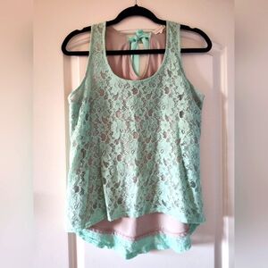 Light teal, lacy, sleeveless blouse - size S